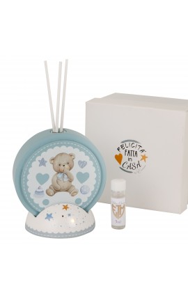 Bomboniera Battesimo Compleanno Profumatore Diffusore Orsetto Celeste Baby Con Box