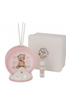 Bomboniera Battesimo Compleanno Profumatore Diffusore Orsetto Rosa Baby Con Box