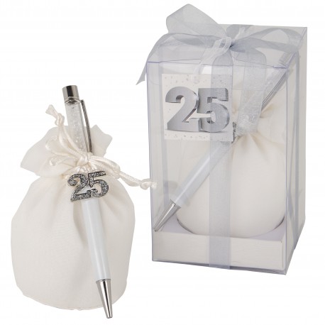 Bomboniera Matrimonio Anniversario Sacchetto con Penna 25° anniversario con Box