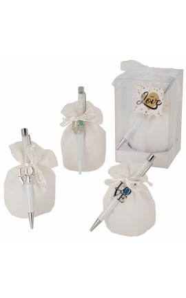 Bomboniera Matrimonio Anniversario Sacchetto con Penna Love 4 Assortiti con Box