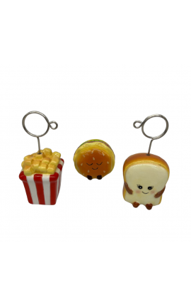 Bomboniera Compleanno Segnaposto Memoclip fast Food Hambrger,toast,chips 3 Assortiti