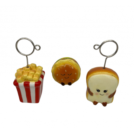 Bomboniera Compleanno Segnaposto Memoclip fast Food Hambrger,toast,chips 3 Assortiti