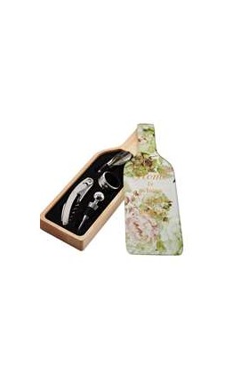 Bomboniera Matrimonio Set Vino  Apribottiglie Tappo Decoro Floreale Ortensie Scatola a Forma di Bottiglia