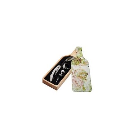 Bomboniera Matrimonio Set Vino  Apribottiglie Tappo Decoro Floreale Ortensie Scatola a Forma di Bottiglia