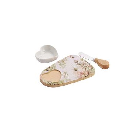 Bomboniera Matrimonio Tagliere Con Ciotolina e Coltellino Decoro Floreale