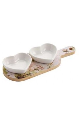 Bomboniera Matrimonio Set Antipastiera Con 2 Ciotoline Cuore Porcellana Decoro Floreale