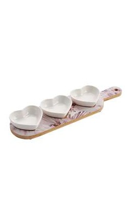 Bomboniera Matrimonio Set Antipastiera Con 3 Ciotoline Cuore Porcellana Decoro Floreale Rose
