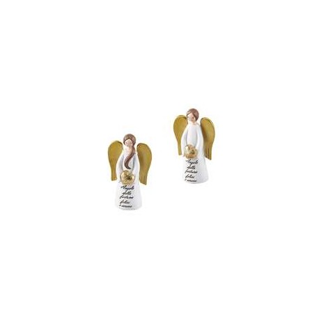 Bomboniera Battesimo Comunione Angelo Angioletto Ali Oro Bimba h.8 cm
