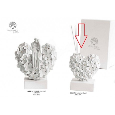 Bomboniera Matrimonio Profumatore Diffusore Cuore Bianco Con Fiori Con Box