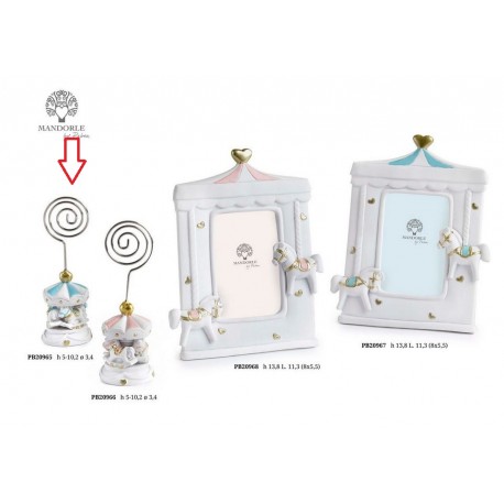 Bomboniera Battesimo Nascita Memoclip Segnaposto Giostrina Cavallucci Celeste