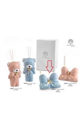 Bomboniera Battesimo Nascita Profumatore Diffusore Fiocco Led Porcellana Celeste Con Box