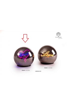 Bomboniera Matrimonio Sfera Lampada Led Vetro Argentato Con Cuore Scritta Love