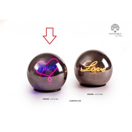 Bomboniera Matrimonio Sfera Lampada Led Vetro Argentato Con Cuore Scritta Love