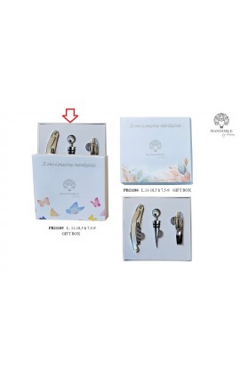 Bomboniera Matrimonio Set Vino Apribottiglie Metallo Con Box Decoro Farfalle