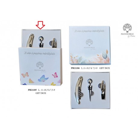 Bomboniera Matrimonio Set Vino Apribottiglie Metallo Con Box Decoro Farfalle