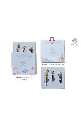 Bomboniera Matrimonio Set Vino Apribottiglie Metallo Con Box Decoro Fiori