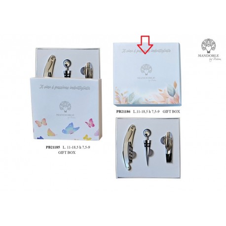 Bomboniera Matrimonio Set Vino Apribottiglie Metallo Con Box Decoro Fiori