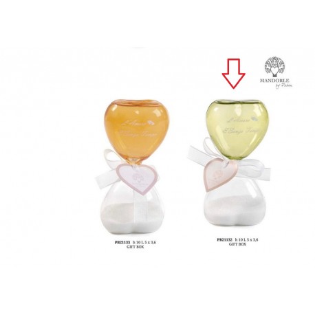 Bomboniera Matrimonio Clessidra Forma Cuore Verde Con Fiocco Con Box