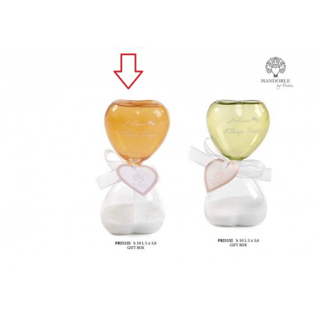 Bomboniera Matrimonio Clessidra Forma Cuore Ambra Con Fiocco Con Box