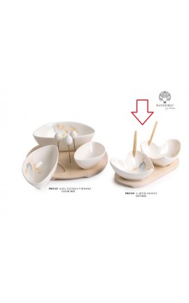Bomboniera Matrimonio Set Antipastiera 2 Ciotoline Cuore Porcellana Su Vassoio Legno Con Box