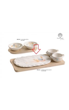 Bomboniera Matrimonio Set Tagliere e 2 Ciotoline Porcellana Su Vassoio Legno Con Box