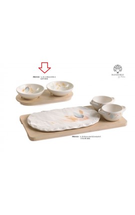 Bomboniera Matrimonio Set Antipastiera 2 Ciotoline Porcellana Su Vassoio Legno Con Box