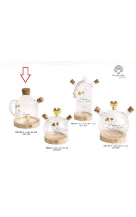 Bomboniera Matrimonio Oliera  Vetro Su Base Legno Con Coppia Sposi Con Box