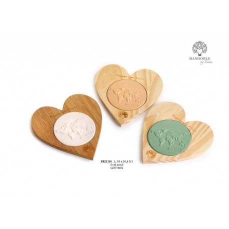Bomboniera Matrimonio Sottopentola Cuore  Con Mappamondo Porcellana e Legno 3 Assortiti Con Box