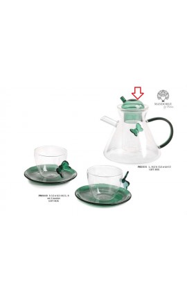 Bomboniera Matrimonio Set Teiera Infusiera Vetro Con Farfalla Verde Con Box