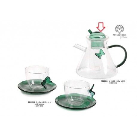 Bomboniera Matrimonio Set Teiera Infusiera Vetro Con Farfalla Verde Con Box