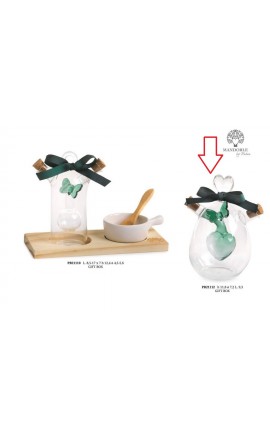 Bomboniera Matrimonio Oliera Vetro Con Farfalla Verde Con Box