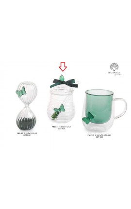 Bomboniera Matrimonio Barattolo Per Miele Vetro Con Farfalla Verde Con Box