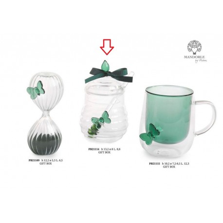 Bomboniera Matrimonio Barattolo Per Miele Vetro Con Farfalla Verde Con Box