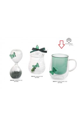 Bomboniera Matrimonio Tazza Vetro Verde Con Farfalla  Con Box