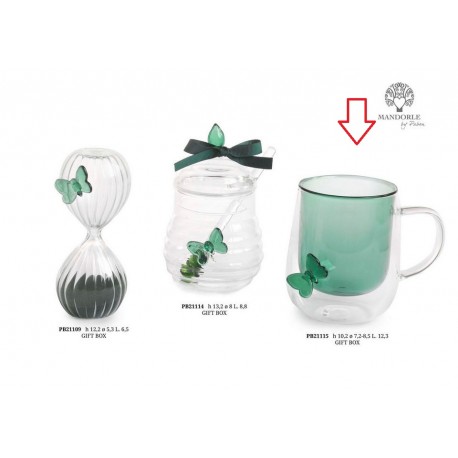 Bomboniera Matrimonio Tazza Vetro Verde Con Farfalla  Con Box
