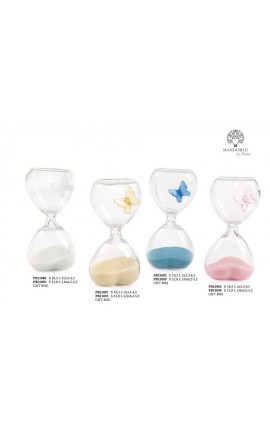 Bomboniera Matrimonio Compleanno Clessidra a Cuore Con Farfalla  H.12,3 Cm Con Box