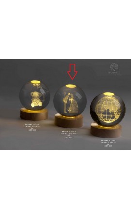 Bomboniera Matrimonio Globo Su Base Led Coppia Sposi h.9,8 Cm Con Box