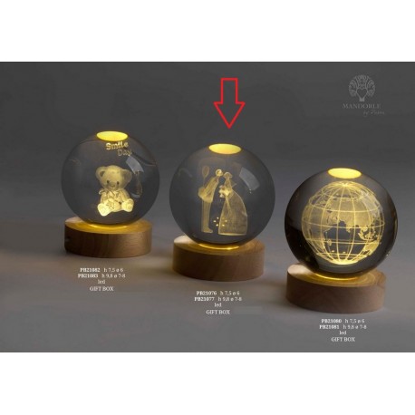 Bomboniera Matrimonio Globo Su Base Led Coppia Sposi h.9,8 Cm Con Box