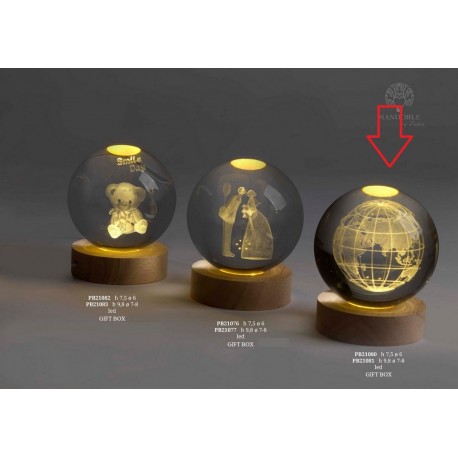 Bomboniera Matrimonio Mappamondo Globo Su Base Led h.9,8 Cm Con Box