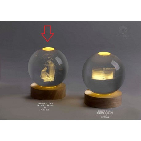 Bomboniera Battesimo Globo Su Base Led Con Natività h.9,8 Cm Con Box