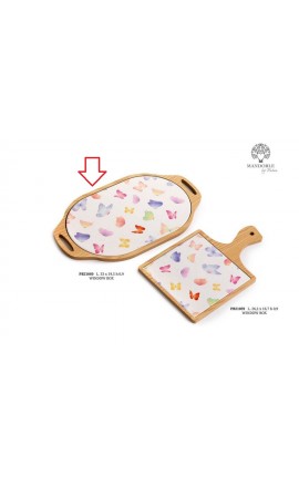 Bomboniera Matrimonio Vassoio Legno e Porcellana Con Farfalle