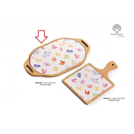 Bomboniera Matrimonio Vassoio Legno e Porcellana Con Farfalle