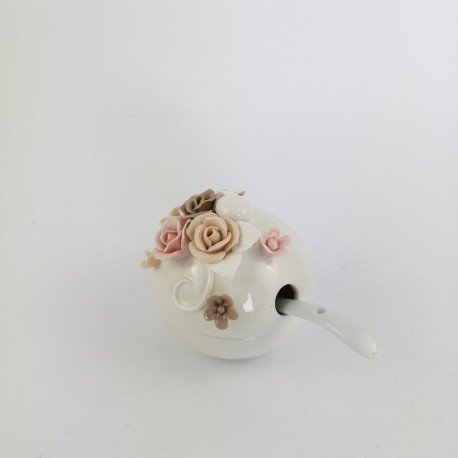 Zuccheriera in Porcellana Bianca con Fiori.