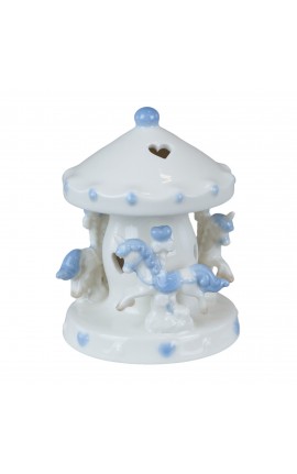 Bomboniera Battesimo Compleanno Giostrina Porcellana Led Con Cavallucci Celeste Piccola