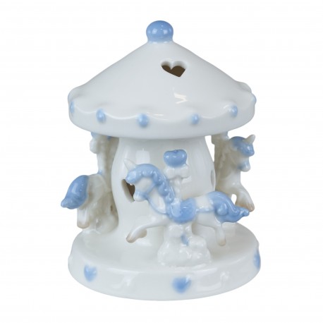 Bomboniera Battesimo Compleanno Giostrina Porcellana Led Con Cavallucci Celeste Piccola