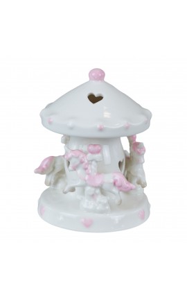 Bomboniera Battesimo Compleanno Giostrina Porcellana Led Con Cavallucci Rosa Piccola