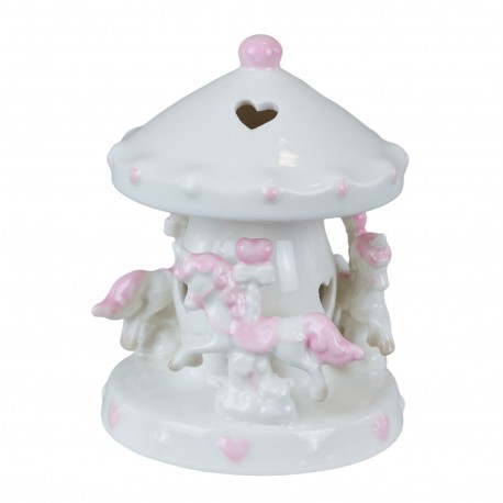 Bomboniera Battesimo Compleanno Giostrina Porcellana Led Con Cavallucci Rosa Piccola