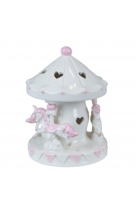 Bomboniera Battesimo Compleanno Giostrina Porcellana Led Con Cavallucci Rosa