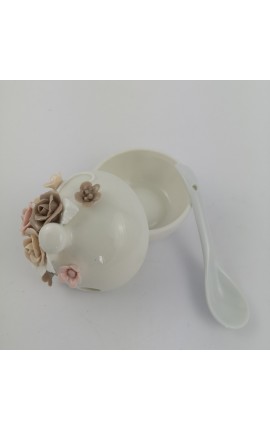 Zuccheriera in Porcellana Bianca con Fiori.