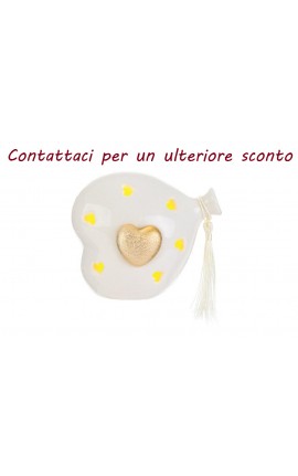 Bomboniera Matrimonio Cuore Palloncino Led Porcellana Bianco e Oro Con Shopper